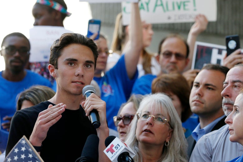 Marjory Stoneman Douglas High School student David Hogg speaking at a rally for gun control at the Broward County Federal Courthouse in Fort Lauderdale, Florida.